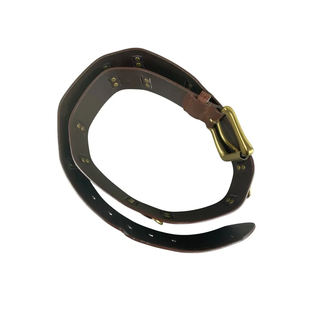 Chaps Womens Brown Brass Leather Rivet Belt 42x1.5 Cowgirl Biker Rock n Roll